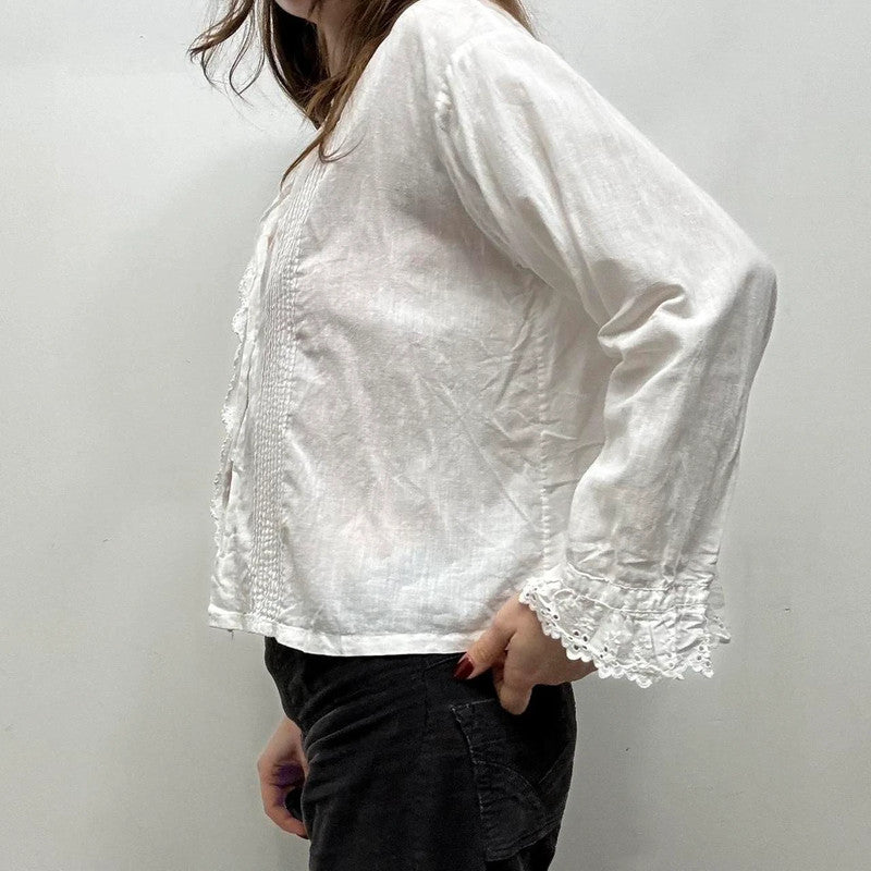 white lace pleated shirt