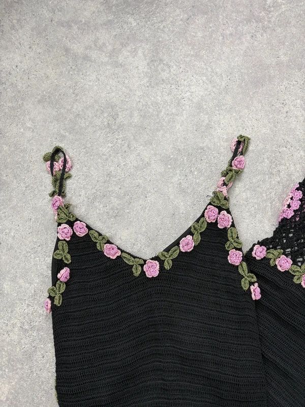 rene derhy crochet floral black summer maxi dress
