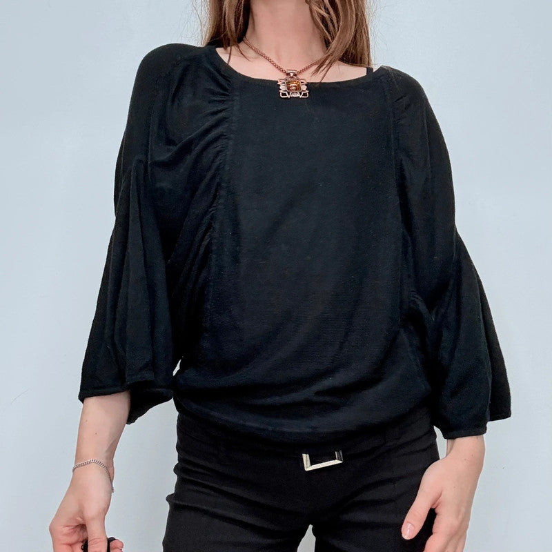 black knit gathered draped batwing jumper