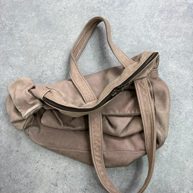Dusty pink distressed leather cargo slouchy pocket bag