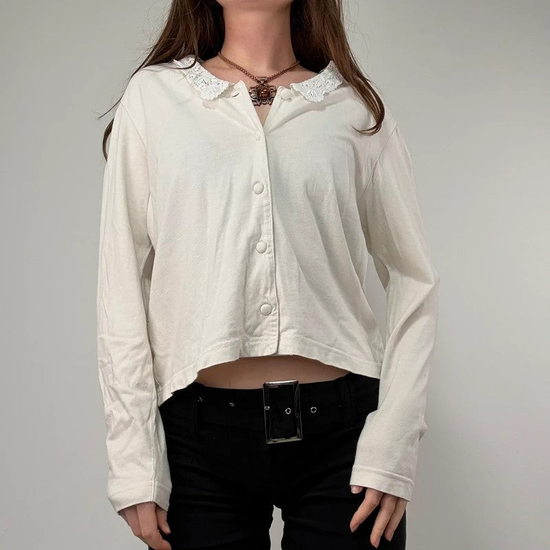 White cotton lace crochet Laura Ashley shirt