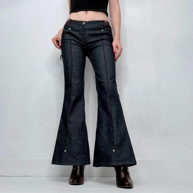 dark denim flared low rise stretch jeans