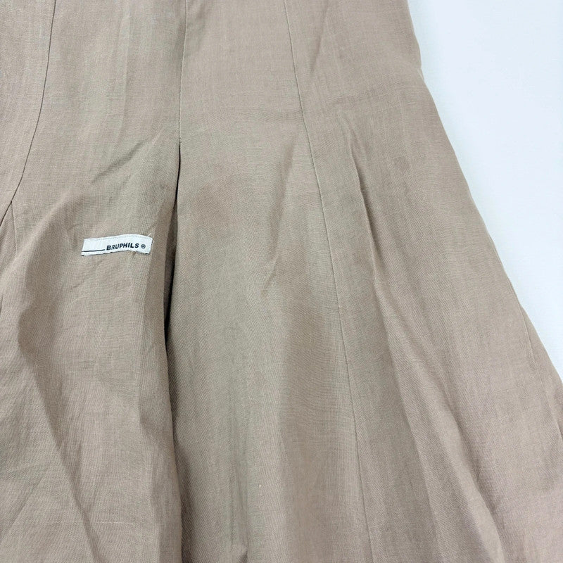 tan linen pleated asymmetric midi skirt