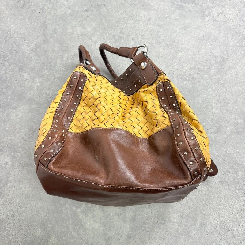 Woven leather brown Karen millen studded handbag