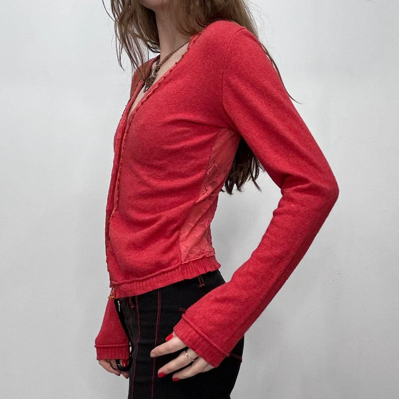 red lace knit cardigan
