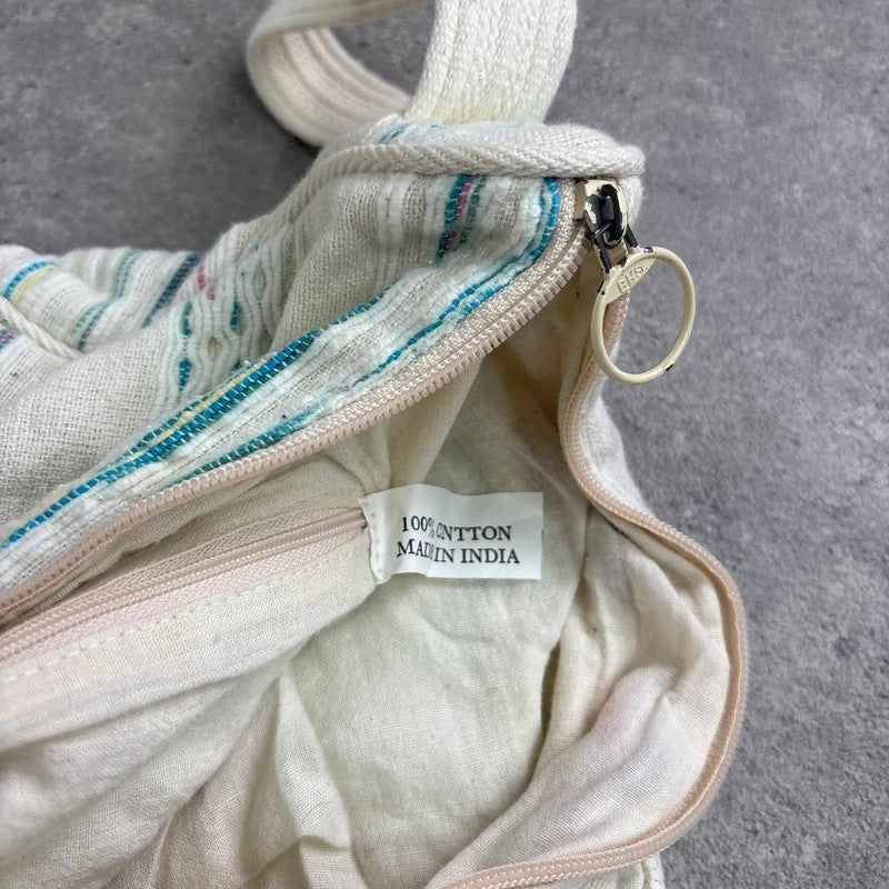 Woven cotton kantha cream crossbody bag