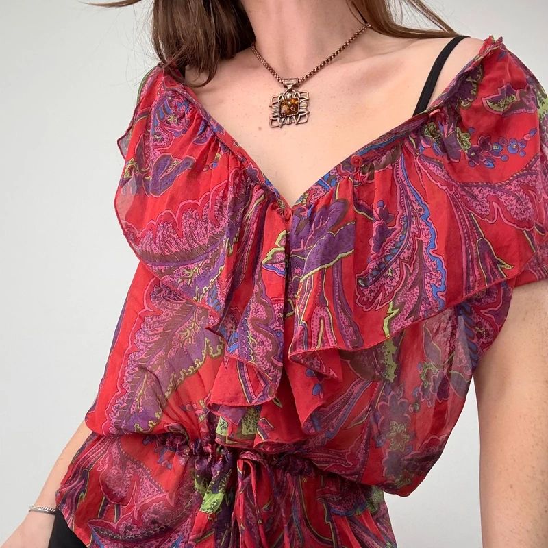 Sheer Floral Silk Paisley Shirt