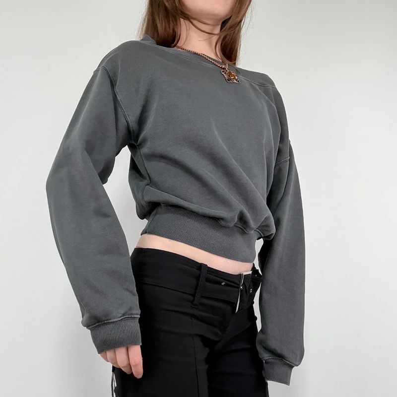 grey slash neck cropped sweater