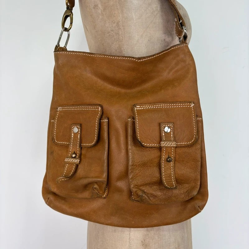 Soft light brown leather cargo boho bag
