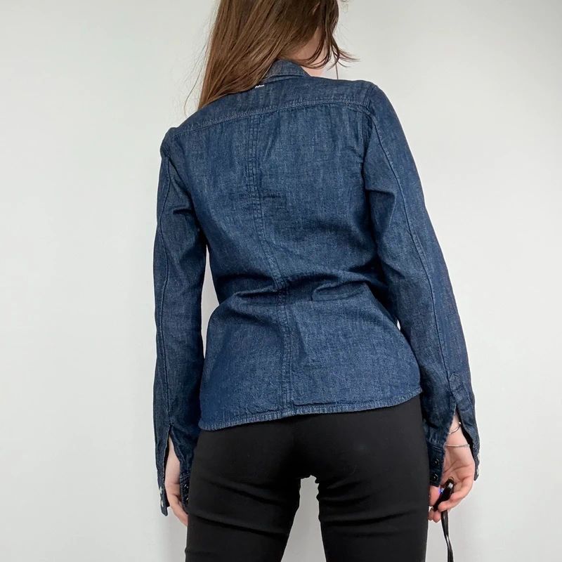 G-star raw dark denim gathered fitted shirt
