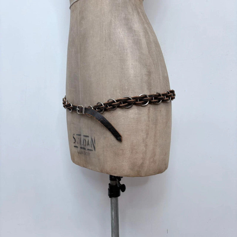 woven chain black leather belt