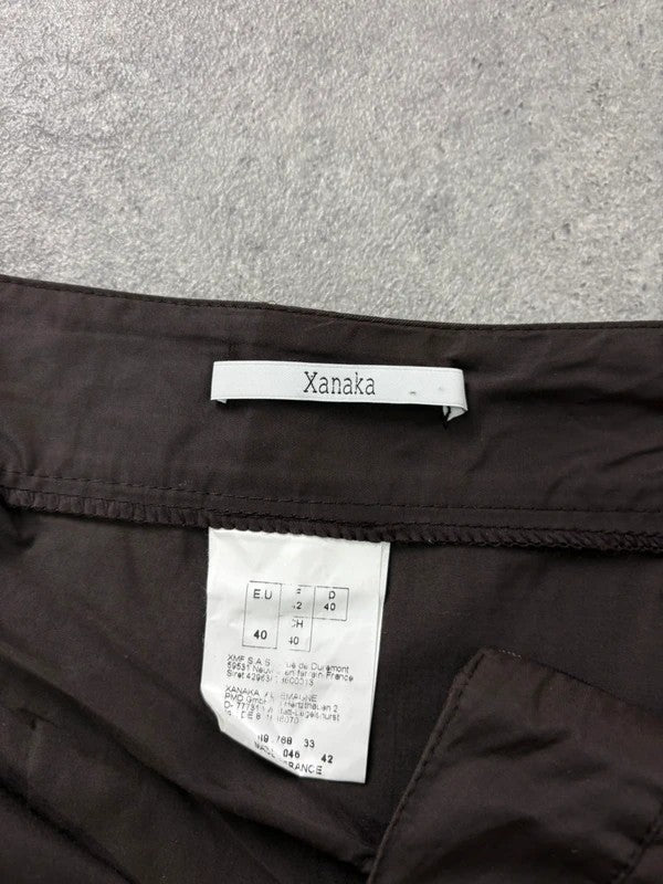 brown asymmetric waistband flared midi skirt