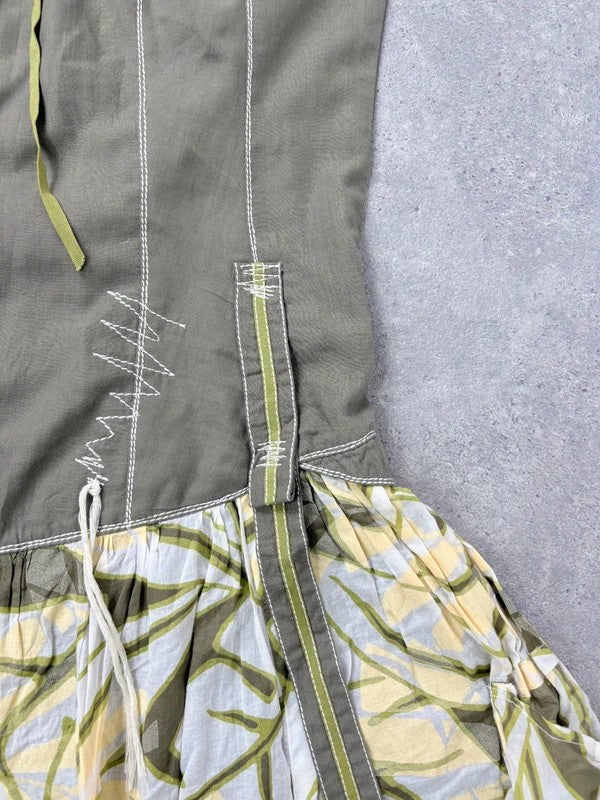 Cargo khaki patterned toggle midi puff dress