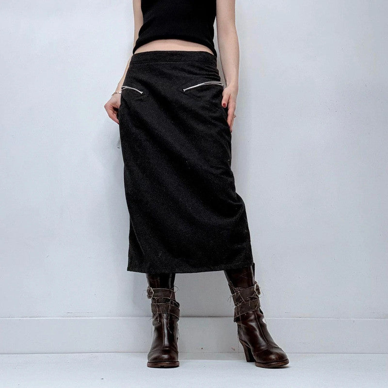 grey wool zip minimalist skirt