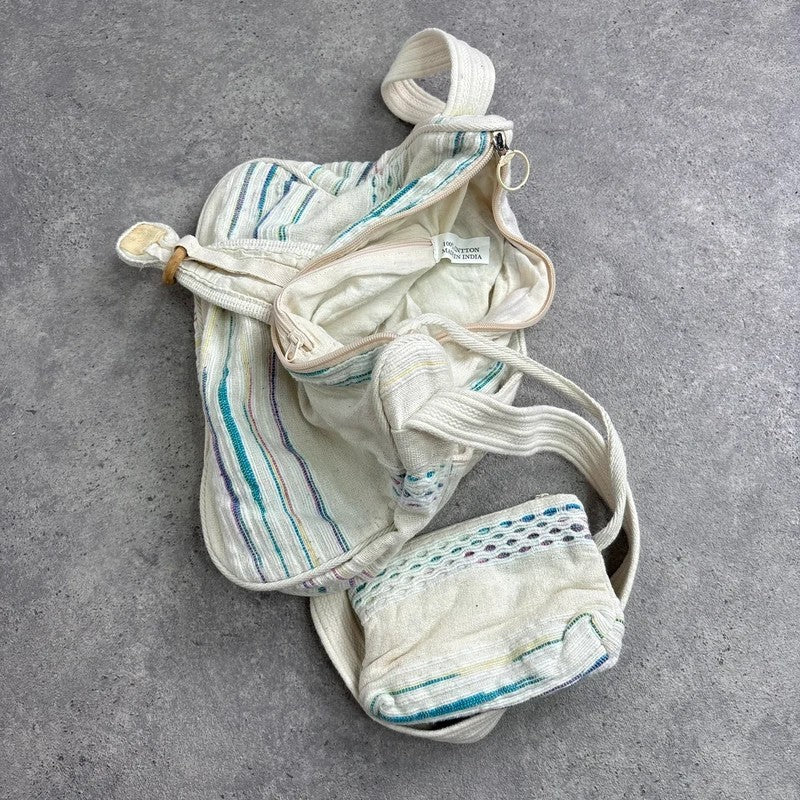 Woven cotton kantha cream crossbody bag