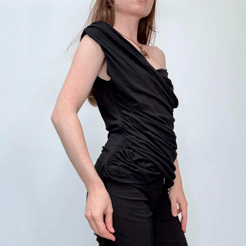 gathered black draped top