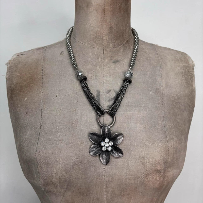 silver chunky oversized flower necklace