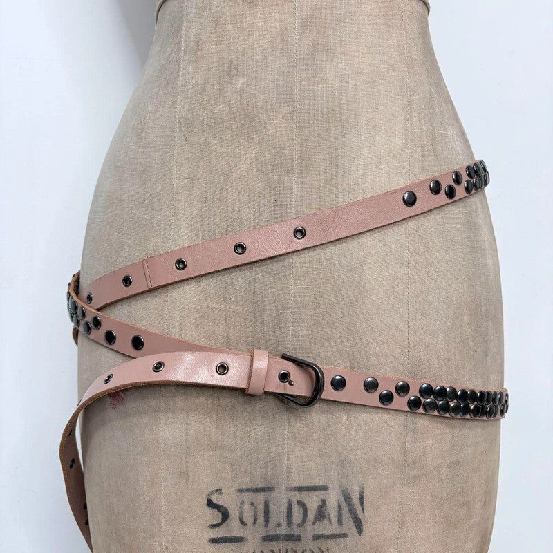 tan leather studded wrap metal belt