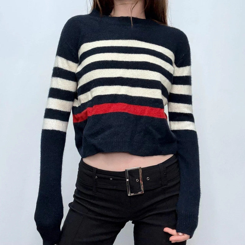 navy wool striped knit jumper