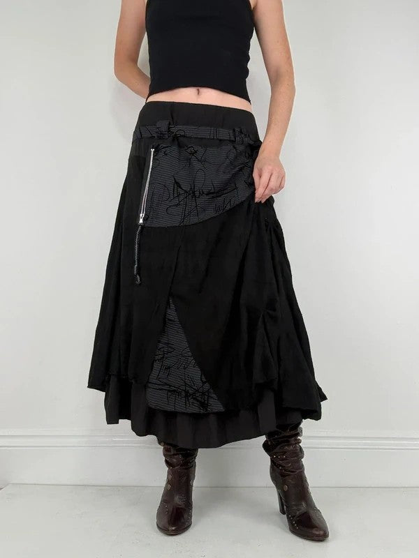 black pinstripe layered grunge maxi skirt