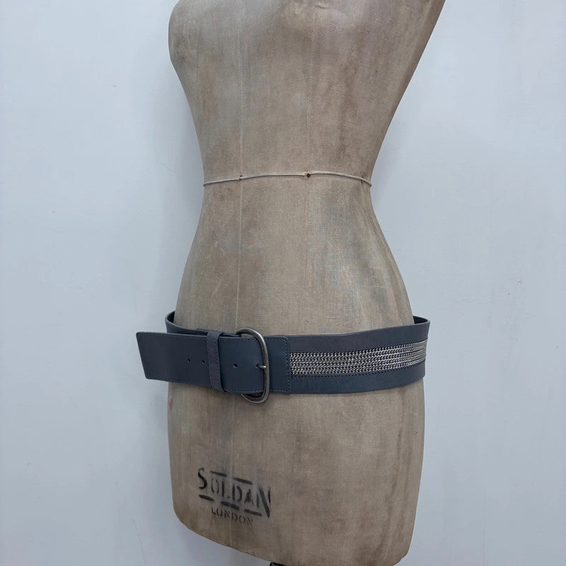 thick oversized grey chain leather belt