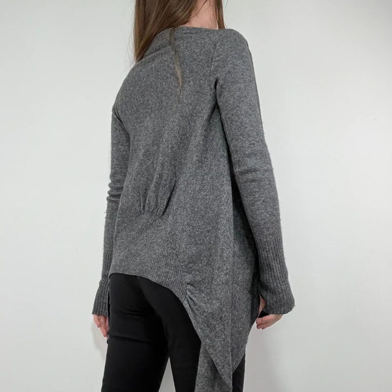 Asymmetric grey wool zip cardigan