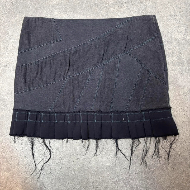 distressed grunge pleated denim mini skirt