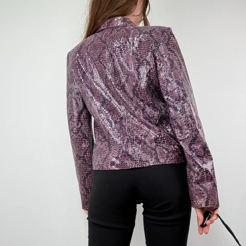 boxy Snakeskin Leather Jacket