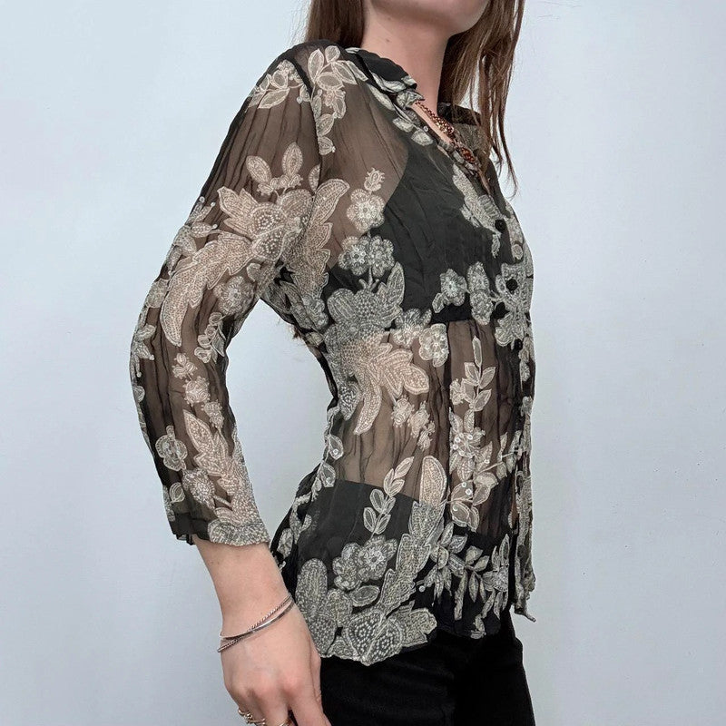 sheer crinkle floral paisley shirt