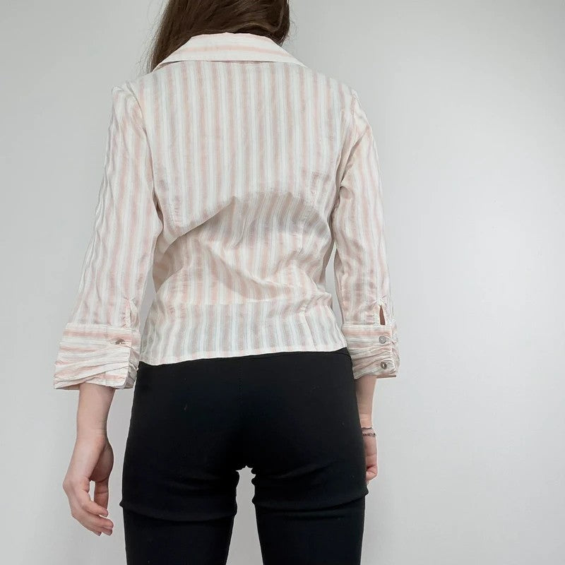 Pink and cream preppy cropped shirt