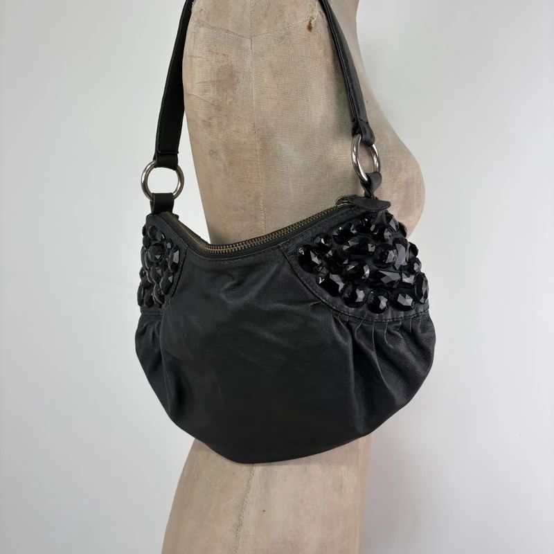 black leather slouchy shoulder bag