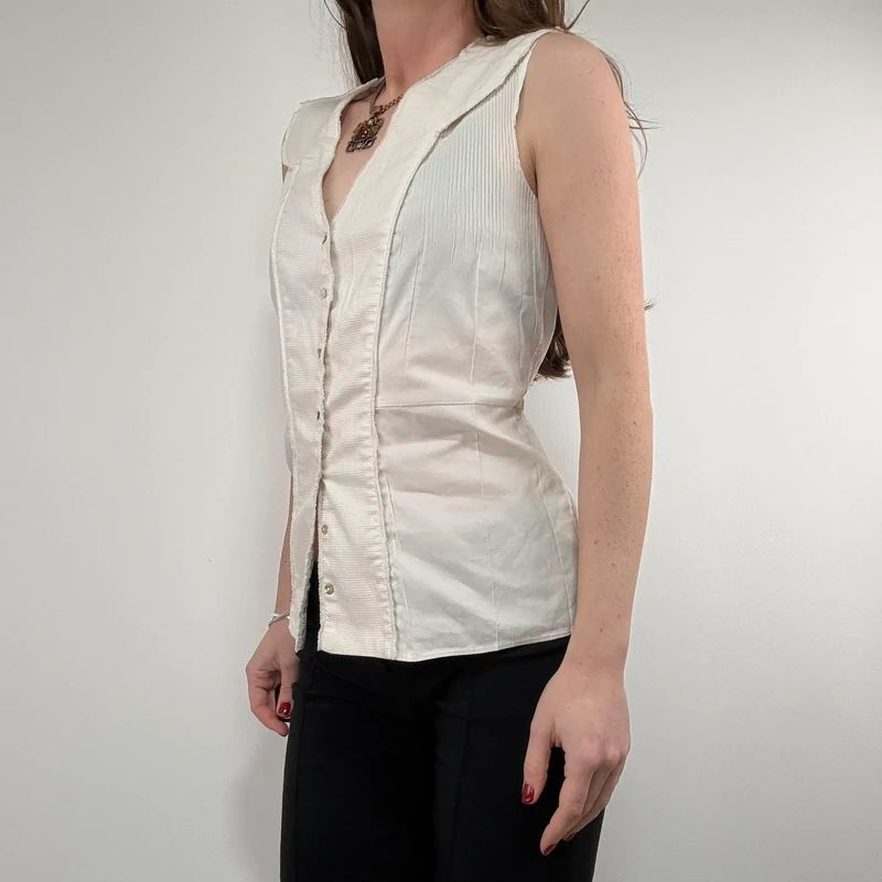 white cotton pleated blouse