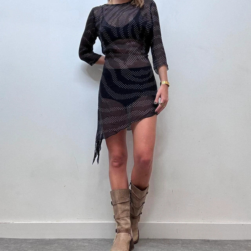 sheer silk patterned mini dress