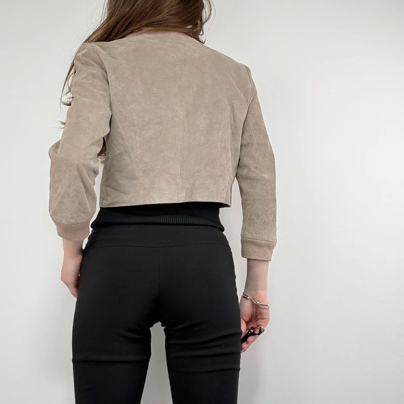 tan suede cropped boxy jacket