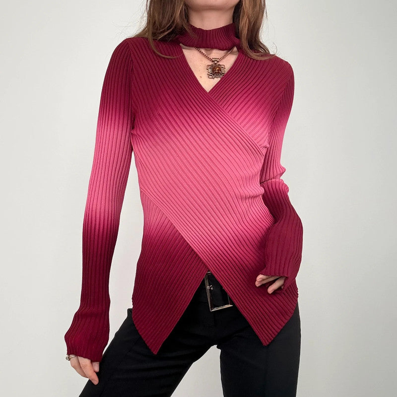 chunky ribbed knit asymmetric ombre jumper