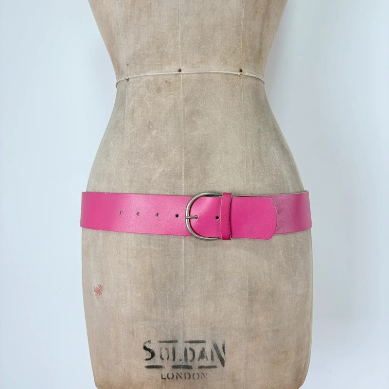 Pink leather chunky thick belt