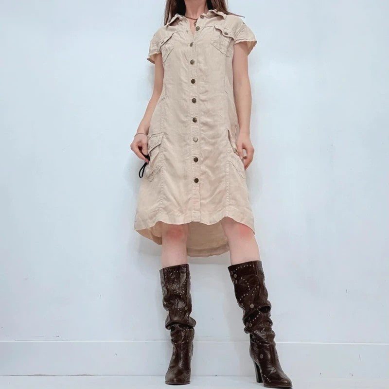 Linen cargo Burberry button through summer dress