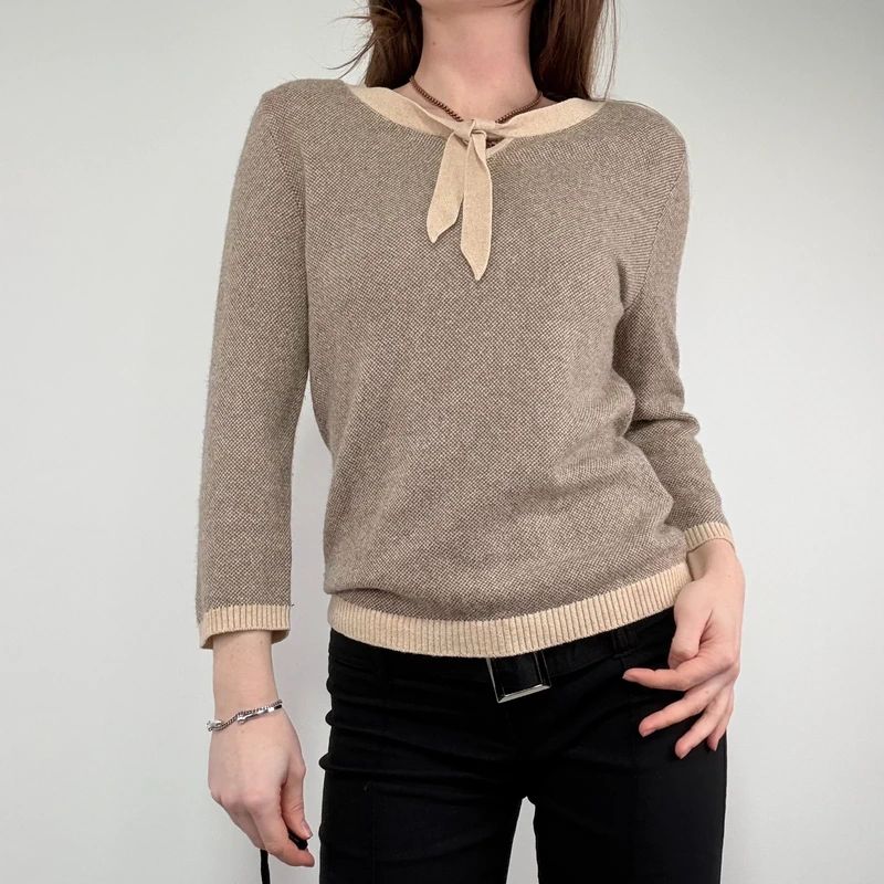 brown cashmere bow jumper