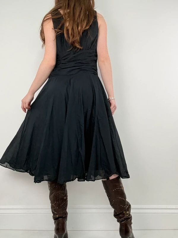 Black pleated cotton flared monsoon dress