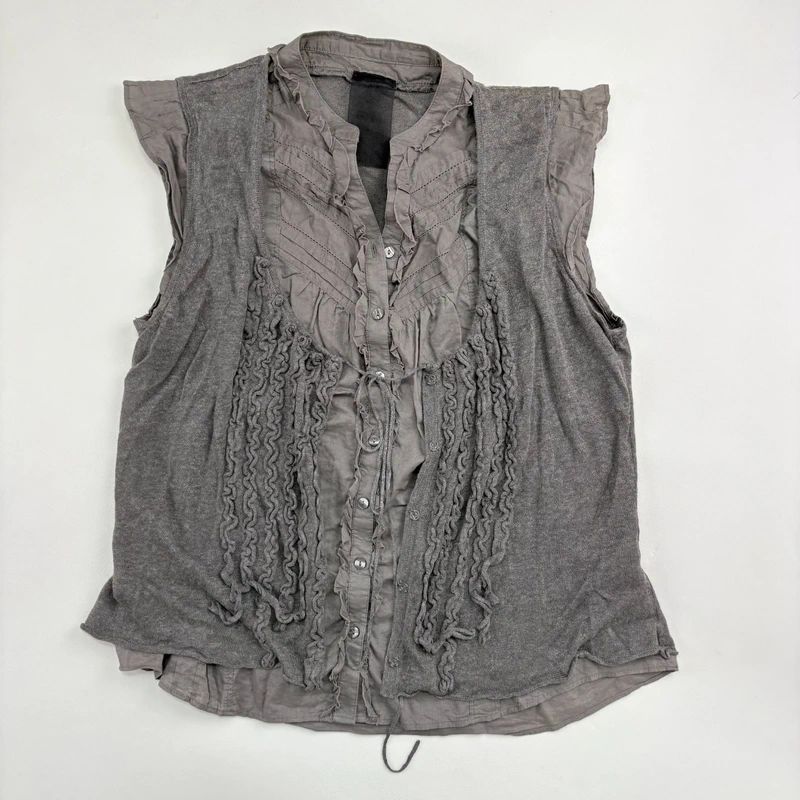 khaki ruffle layered shirt