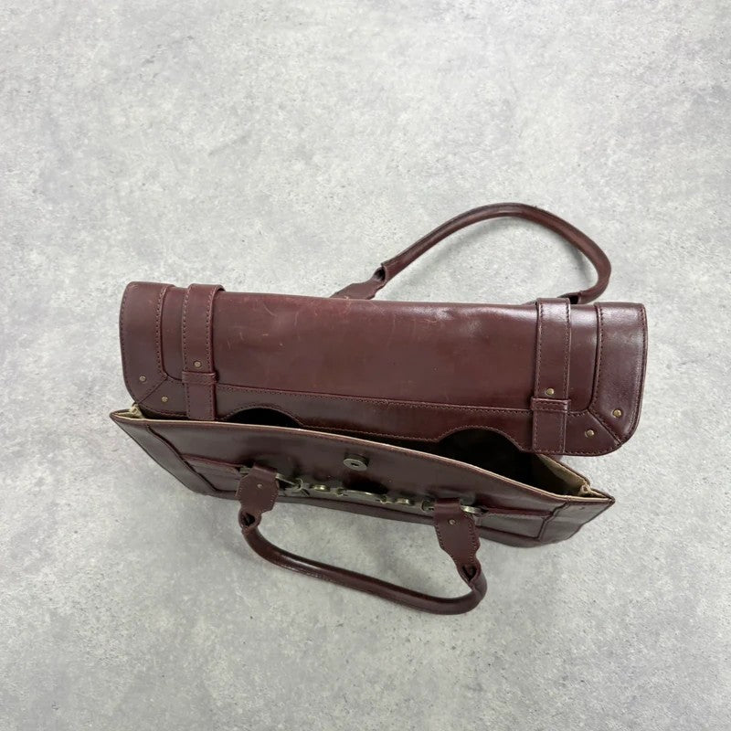 maroon brown Karen millen grunge briefcase handbag