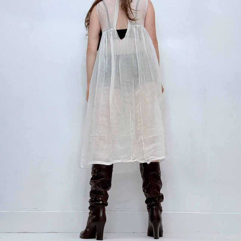 sheer white cotton antique midi dress