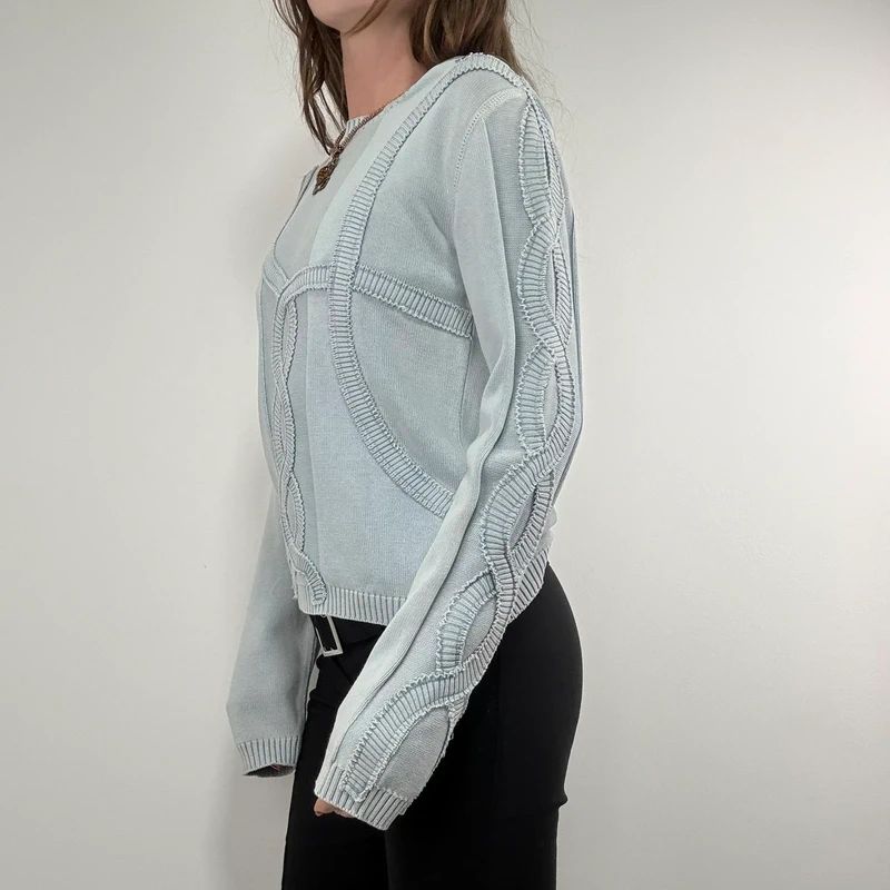 pale blue epaulette pleated embroidered jumper