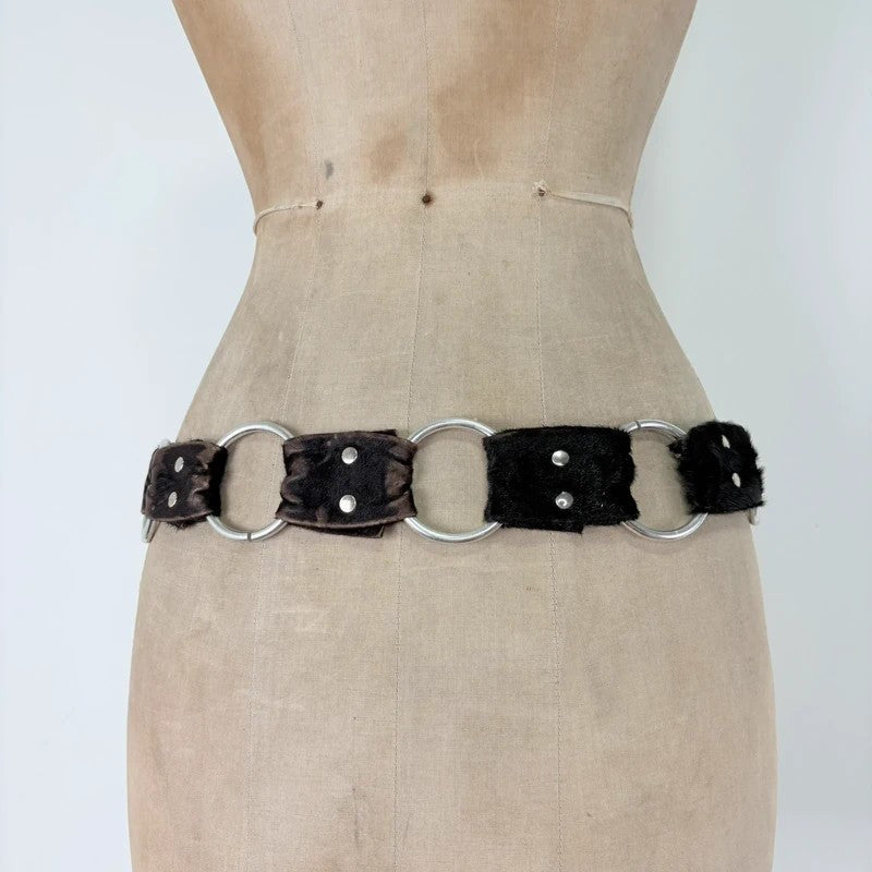 Pony hair cow hide leather chain link belt