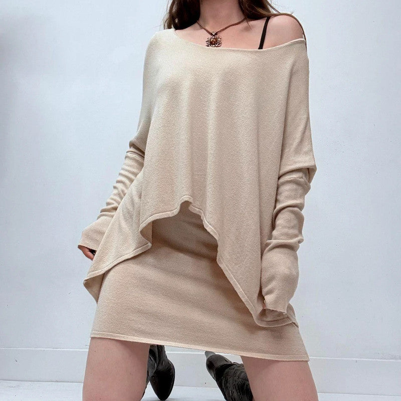 cream draped layered off the shoulder dress