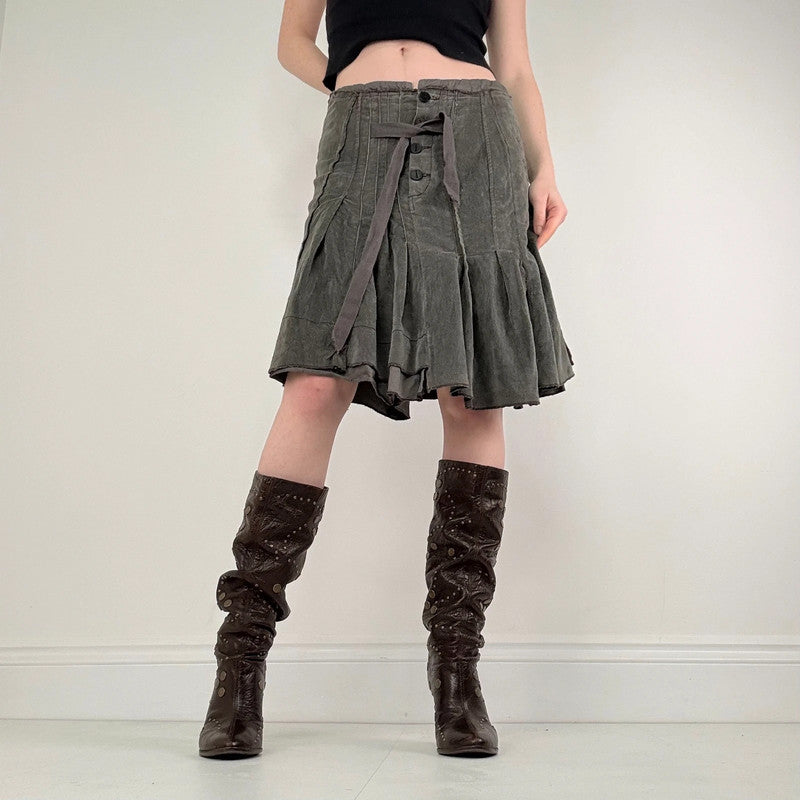 khaki pleated flared utility skirt