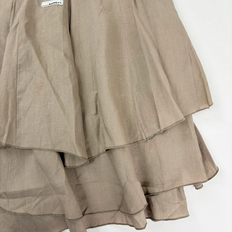 tan linen pleated asymmetric midi skirt