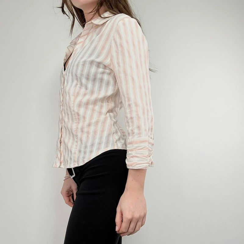 Pink and cream preppy cropped shirt