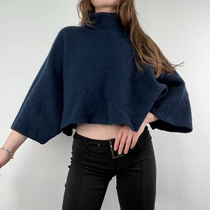 blue wool ribbed cape batwing jumper