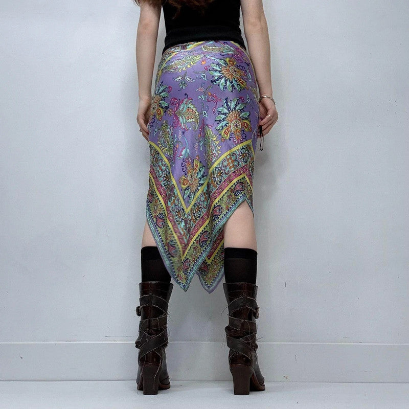 handkerchief paisley midi skirt